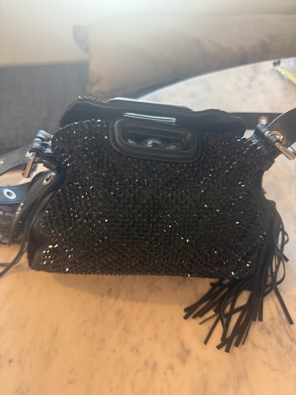 Maje Black Beaded Fringe Shoulder Crossbody Bag